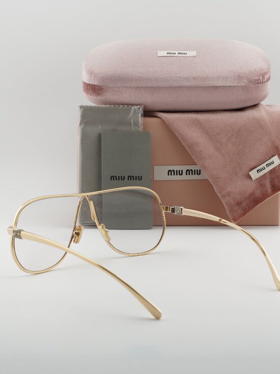 Miu Miu MUA56S 5AK08N Sunglasses Gold Geometric Frame, Blue Light Block Lenses main image 5
